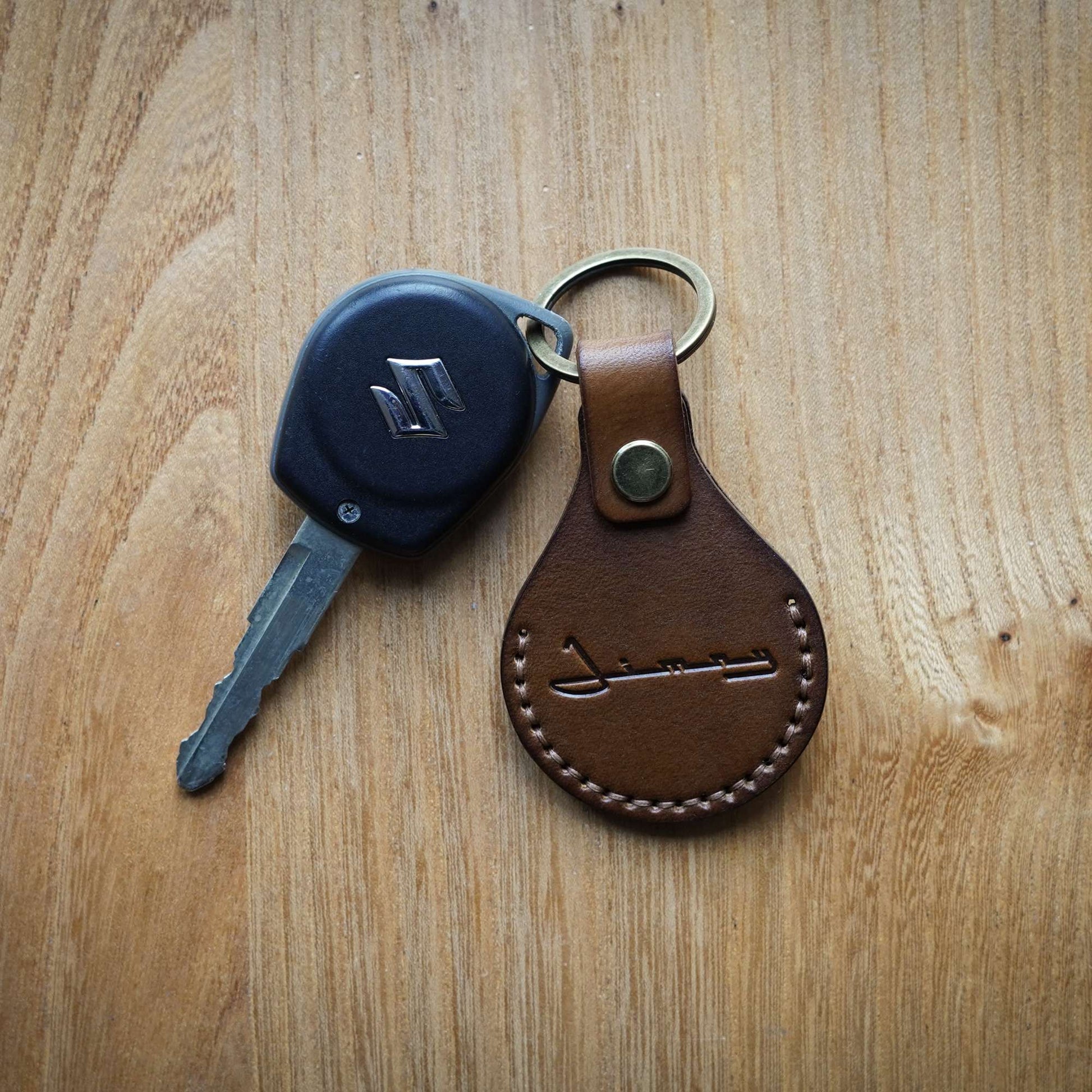 Deluxe Leather Key Ring - Cursive Jimny Deboss - AirTag Compatible
