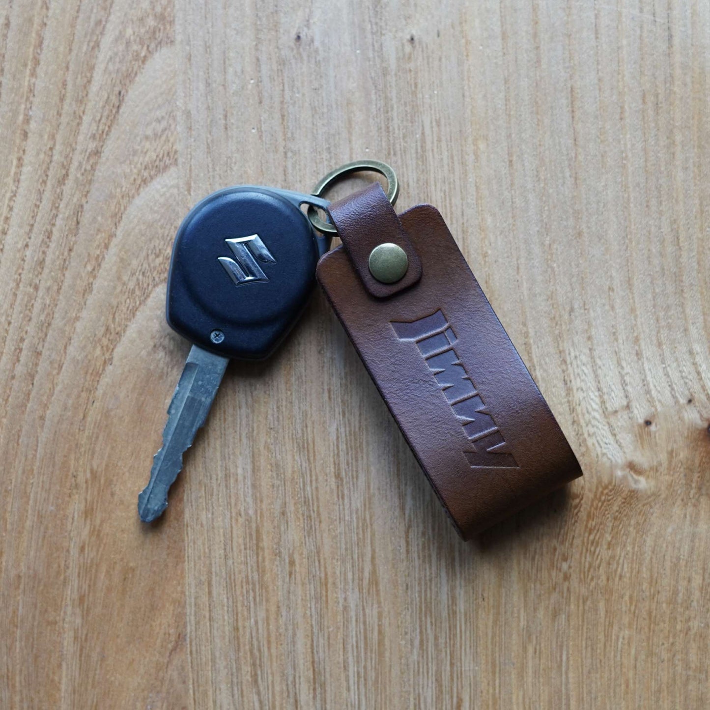 Suzuki Jimny Leather Key Ring - Walnut
