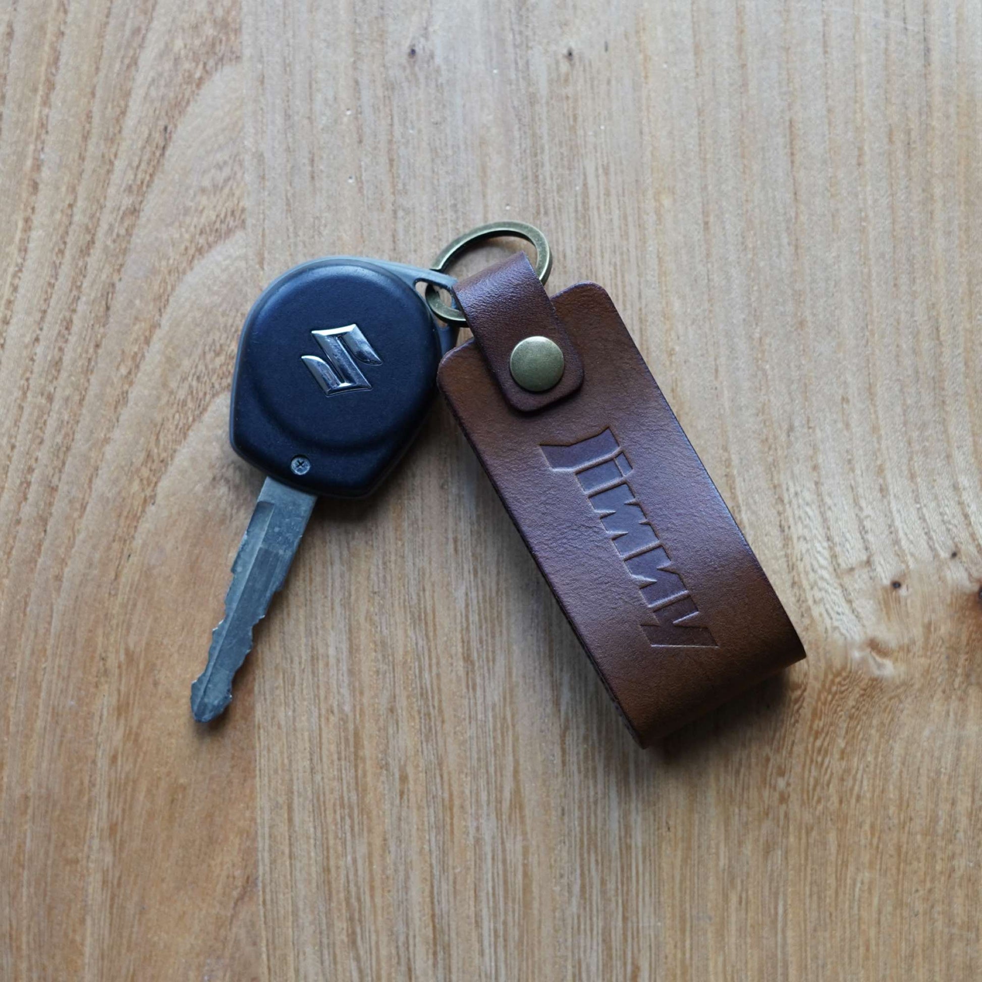 Suzuki Jimny Leather Key Ring - Walnut