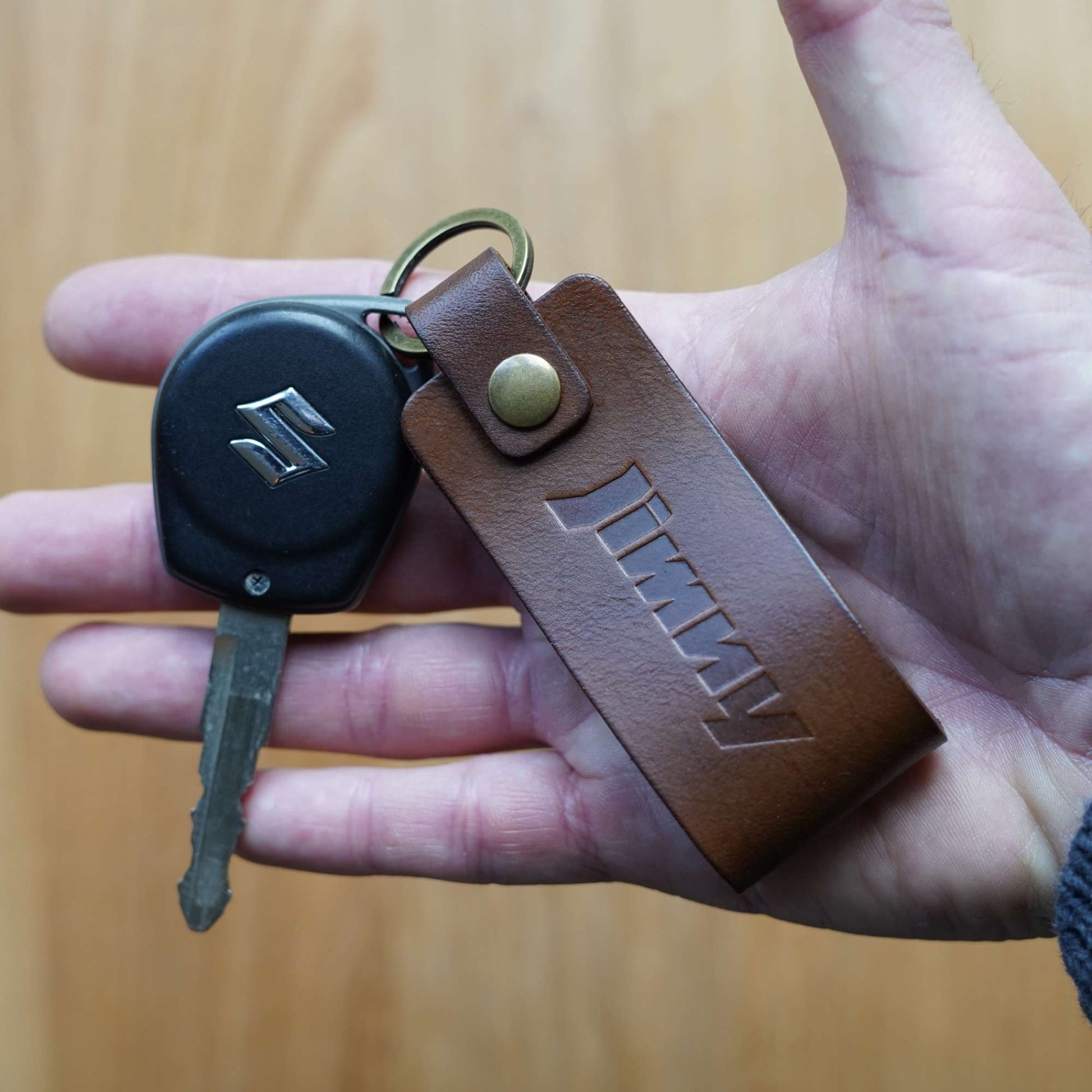 Suzuki Jimny Leather Key Ring - Walnut