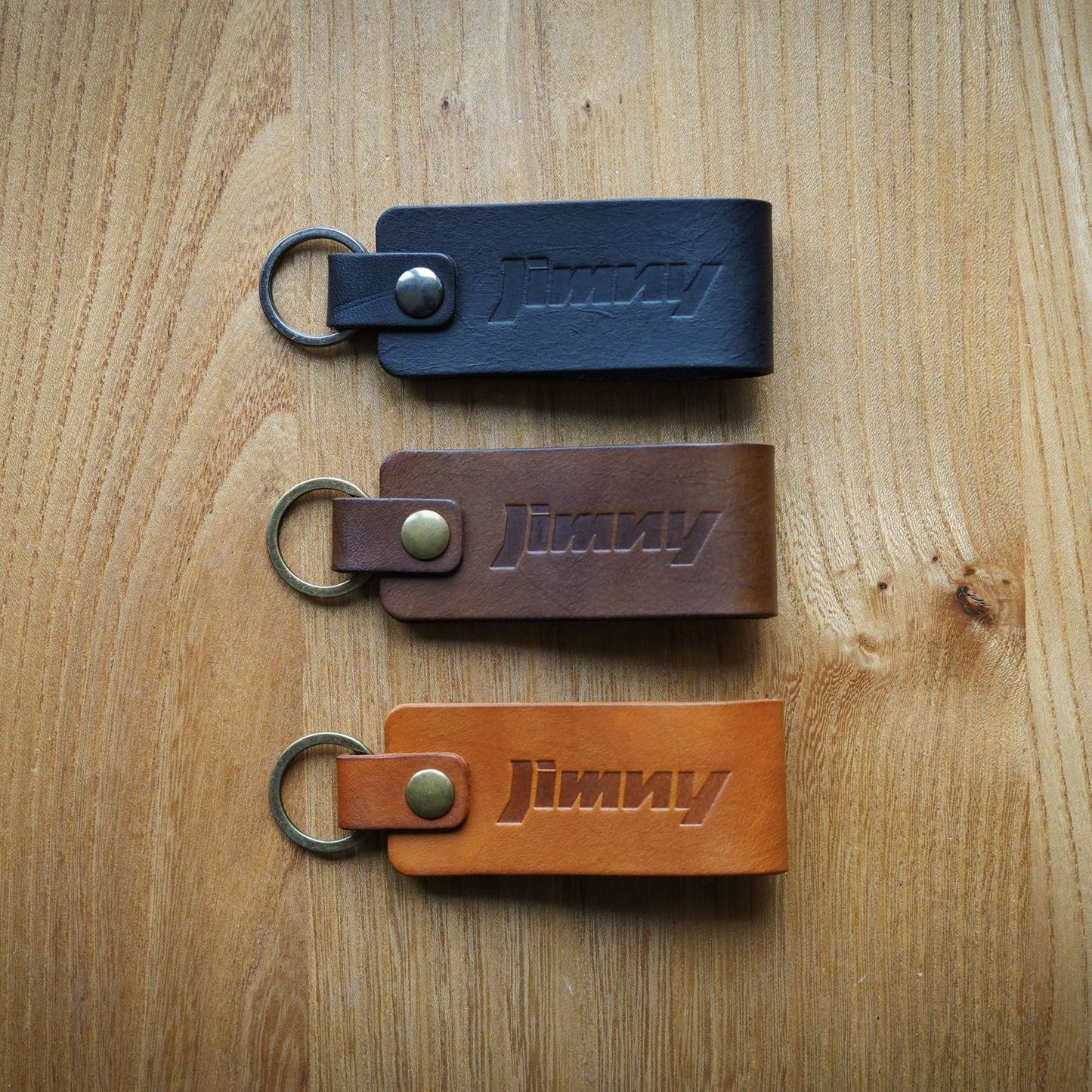 Suzuki Jimny Leather Key Ring - Tan, Walnut & Black